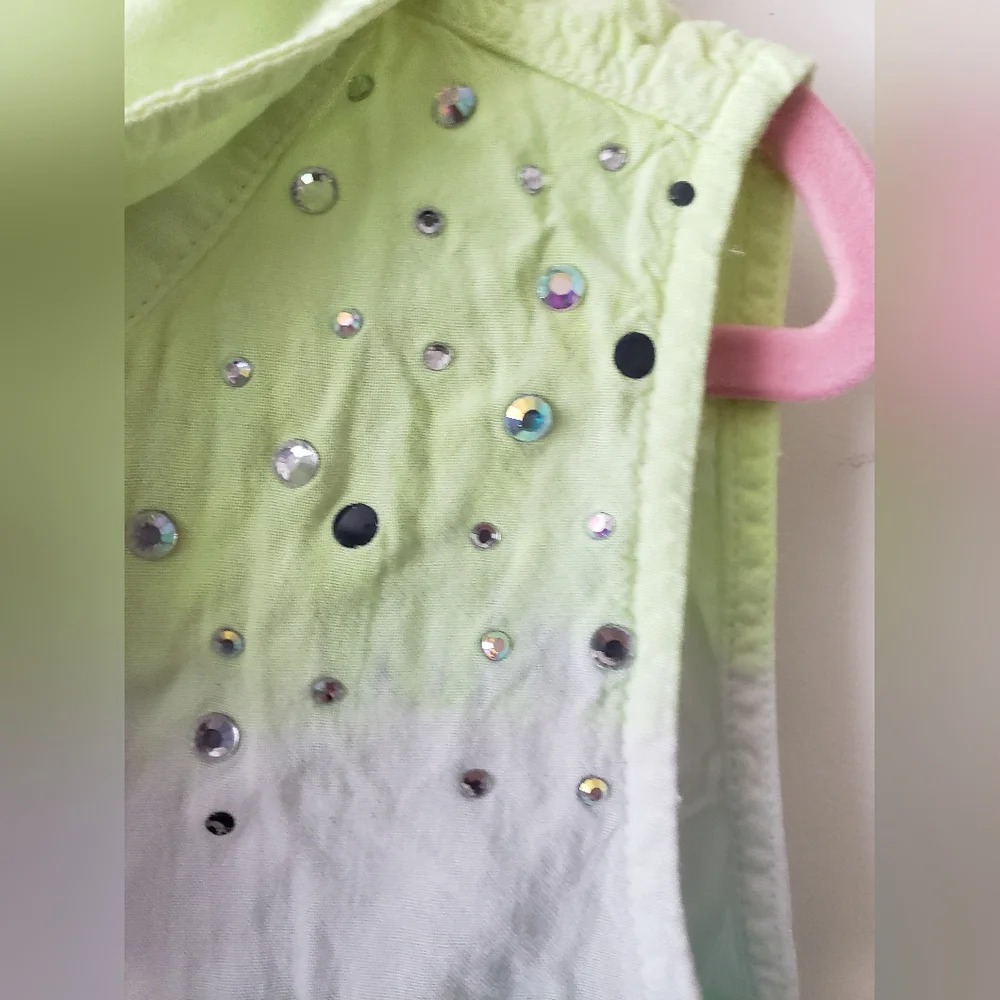 Justice Sleeveless Ombre Tie Dye Button-Up Shirt - Green, White, Blue 10
